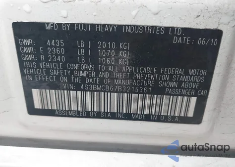 2011 Subaru Legacy 2.5I Premium from USA, damaged, VIN 4S3BMCB67B3215361